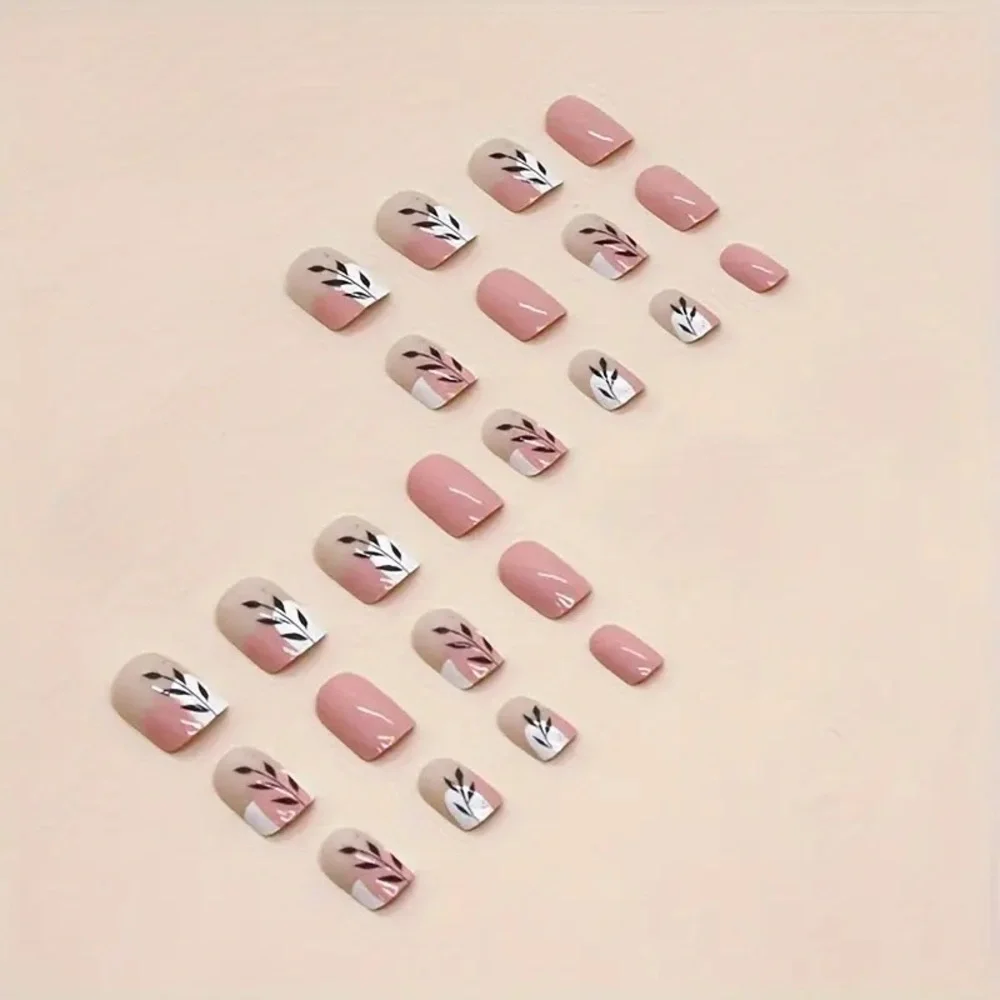 Pink Leaf Press On Nails